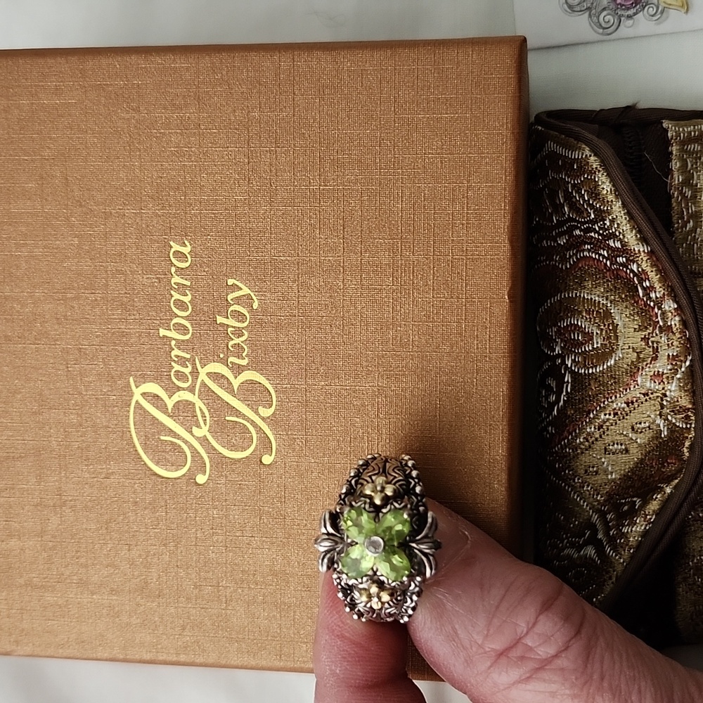 Babara Bixby Sterling & 18kt Gold Peridot Ring Sz.9